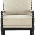 OSP Home Furnishings Eliza Spindle Accent Chair, Linen Fabric with Black Wood