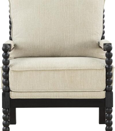 OSP Home Furnishings Eliza Spindle Accent Chair, Linen Fabric with Black Wood