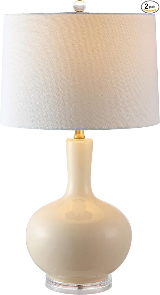 SAFAVIEH Lighting – Nilla 26.5-Inch Glass Table Lamp Set of 2 – Cream – Mid-Century Sculpted Body Design – Ideal for Living Room, Bedroom, Entryway, Home Office – LED Bulbs Included (TBL4224A-SET2)