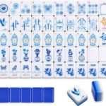 TIASUSAN American Mahjong Tile Set(4 Layer), 160 Blue Acrylic Engraved Tiles with Mahjong Tiles Bag and Mah-jongg Accessories