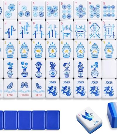 TIASUSAN American Mahjong Tile Set(4 Layer), 160 Blue Acrylic Engraved Tiles with Mahjong Tiles Bag and Mah-jongg Accessories