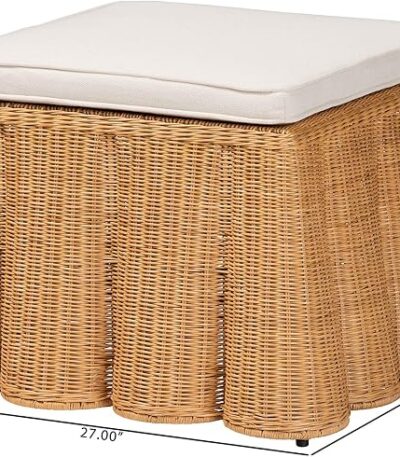 Bali & pari Palm Bohemian Honey Scallop Rattan Ottoman