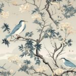 LACHEERY Vintage Blue Bird Wallpaper Floral Peel and Stick Wallpaper Birds Vintage Blue Bird Contact Paper Floral Wall Paper Chinoiserie Tree Branch Beige Flower for Bathroom Walls Cabinets 17.5″x79″