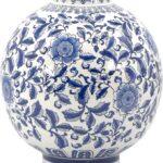Galt International Blue & White Ceramic Floral Chinoiserie Globe Vase 12″ Dia. – Round Bulb Shape Flower Vase Jar Classic Antique Home Decor