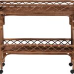 Bali & pari Fumiyo Natural Rattan Kitchen Cart | Handwoven Wicker Two-Tier Serving Cart, Raised Openwork Borders, Wheels