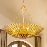 TOCHIC 24″ Gold Leaf Chandelier 6 Lights Vintage Chandelier for Dining Room | Farmhouse Chandelier for Living Room, Entryway, Bedroom, Gold Chandelier Light Fixture with 43.3″ Adjustable chain, Dimmable