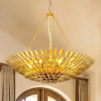 TOCHIC 24″ Gold Leaf Chandelier 6 Lights Vintage Chandelier for Dining Room | Farmhouse Chandelier for Living Room, Entryway, Bedroom, Gold Chandelier Light Fixture with 43.3″ Adjustable chain, Dimmable
