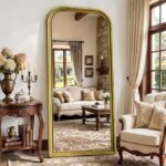 71″x32″ Full Length Mirror with Stand, Arched PU Frame | 71″x32″ Full Length Mirror with Arched PU Frame, Freestanding Stand, Wall Mount Option, Antique Silver