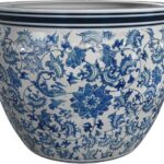 Red Lantern 16″ Floral Blue & White Porcelain Fishbowl Planter
