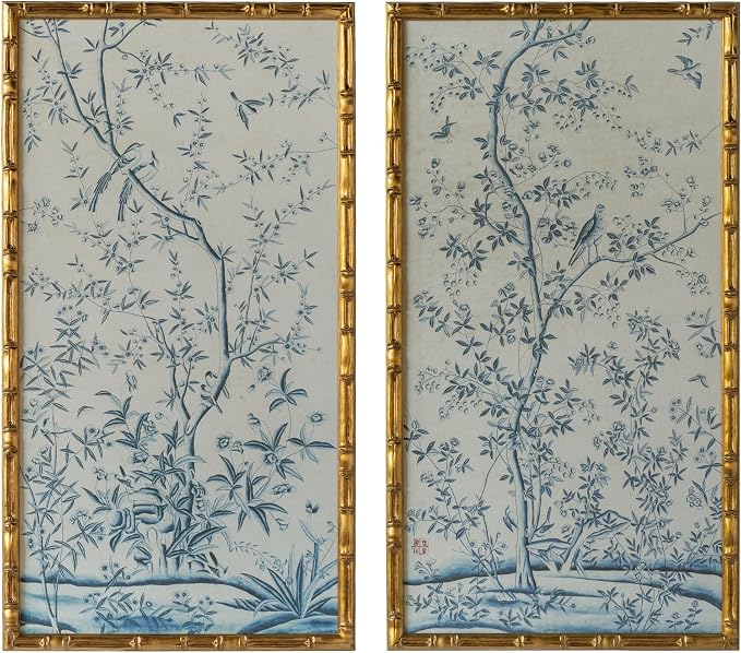 HongFengtang Chinese Rice Paper Print China Flower And Bird Bamboo Frame 19.5 X 35.8 Inches (SMALL A&B)
