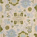 Handmade Oushak Wool Area Rug | Floral and Botanical Patterns in Soft Blue and Green | Luxurious Thick Pile for Living Room, Bedroom & Dining Room Decor (Blue & Green, 5′ x 8′)