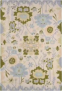 Handmade Oushak Wool Area Rug | Floral and Botanical Patterns in Soft Blue and Green | Luxurious Thick Pile for Living Room, Bedroom & Dining Room Decor (Blue & Green, 5′ x 8′)