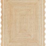 Wave Scalloped Natural Jute Rug, Off White, 8’x10′ | Boho Entryway Runner, Farmhouse