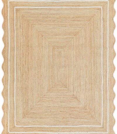 Wave Scalloped Natural Jute Rug, Off White, 8’x10′ | Boho Entryway Runner, Farmhouse