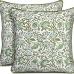 CPC 100% Cotton Throw Pillow Covers 20×20 Inch, Set of 2 Green Block Print Pattern Couch Pillow, Cute Boho Decorative Pillows for Living Room, Bedroom with Hidden Zipper- Agate Green